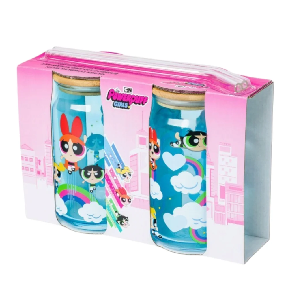 Powerpuff Girls Trio Flying Rainbows and Clouds Blue Glasses